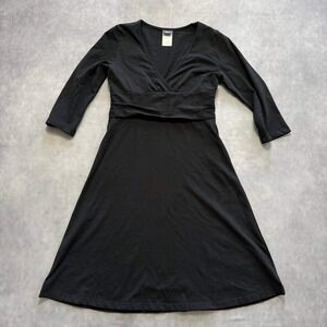 Patagonia Organic Cotton Dress Womens S Black 3/4 Sleeve V-Neck A-Line Wrap